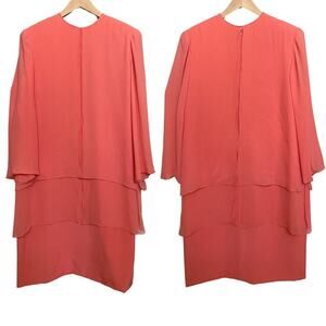 Vintage Wayne Kasting for HELGA Silk Dress | Coral Chiffon Mod Sheath Boutique L